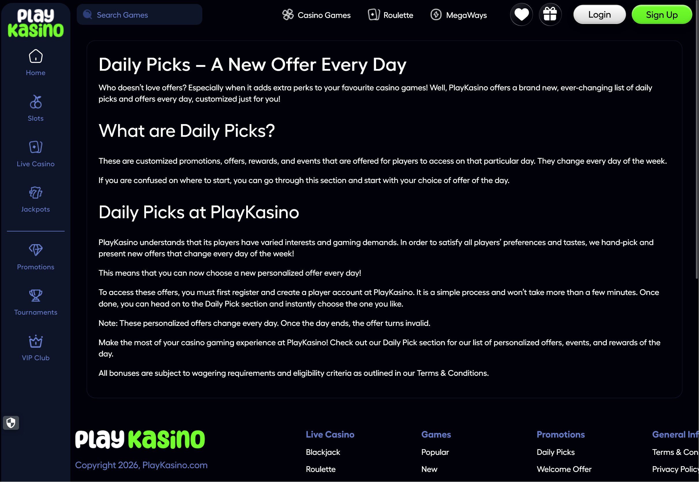 PlayKasino Daily Picks T&Cs
