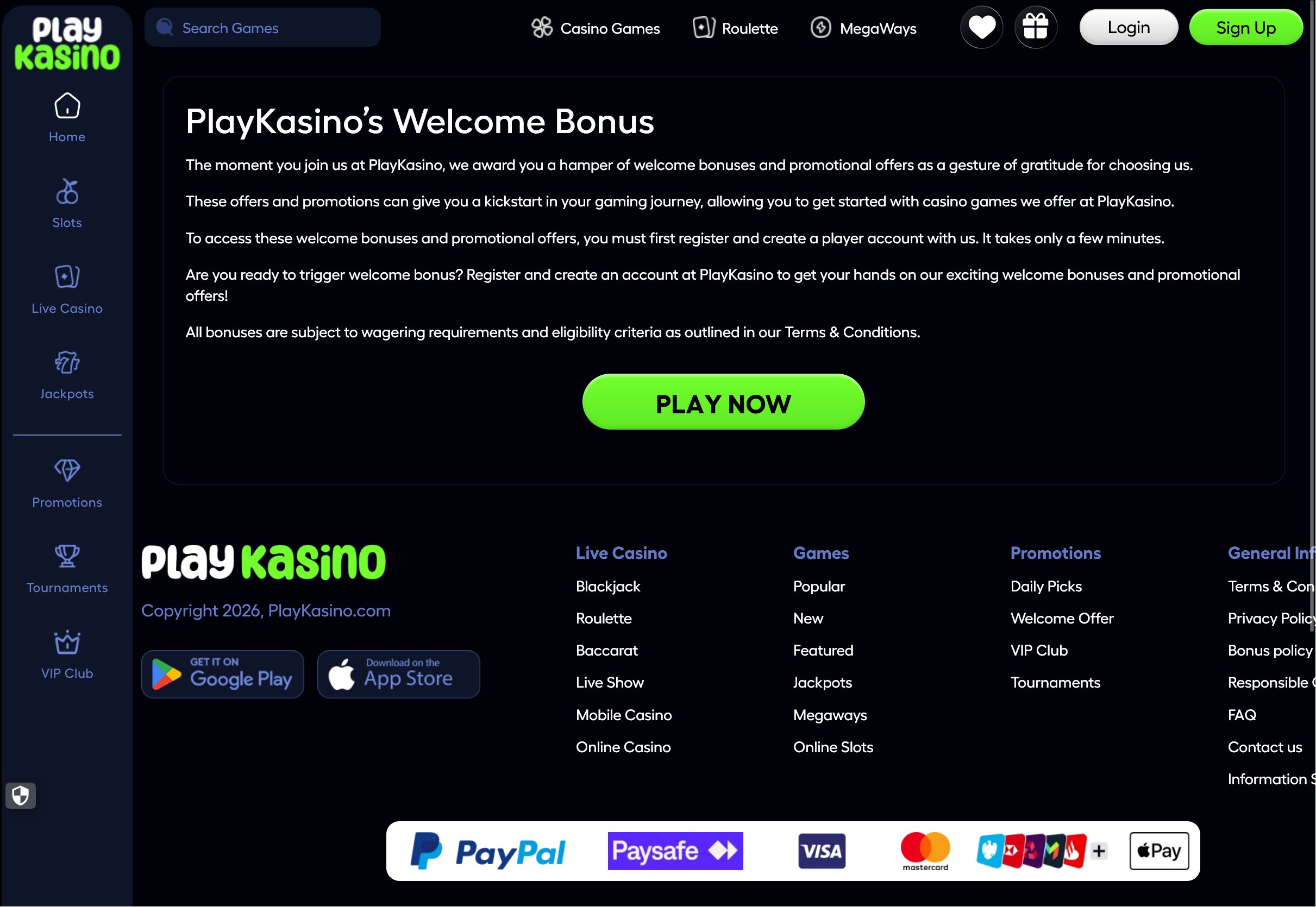 PlayKasino Welcome Bonus T&Cs