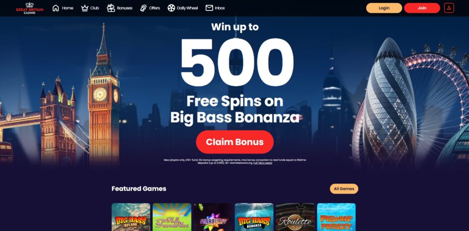 The Great Britain Casino homepage