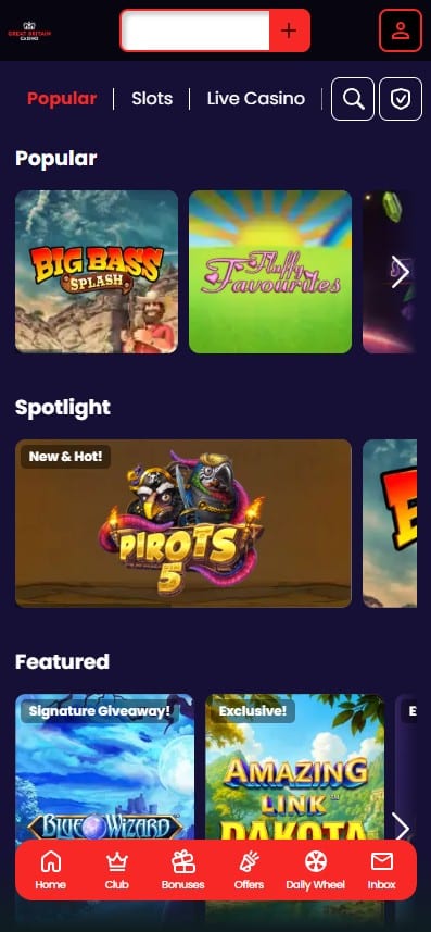 Great Britain Casino mobile games