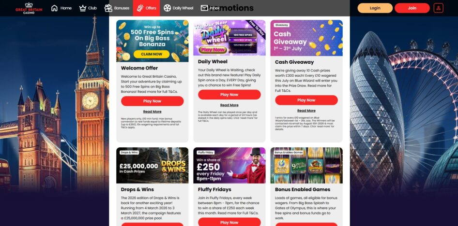 Promotions at Great Britain Casino