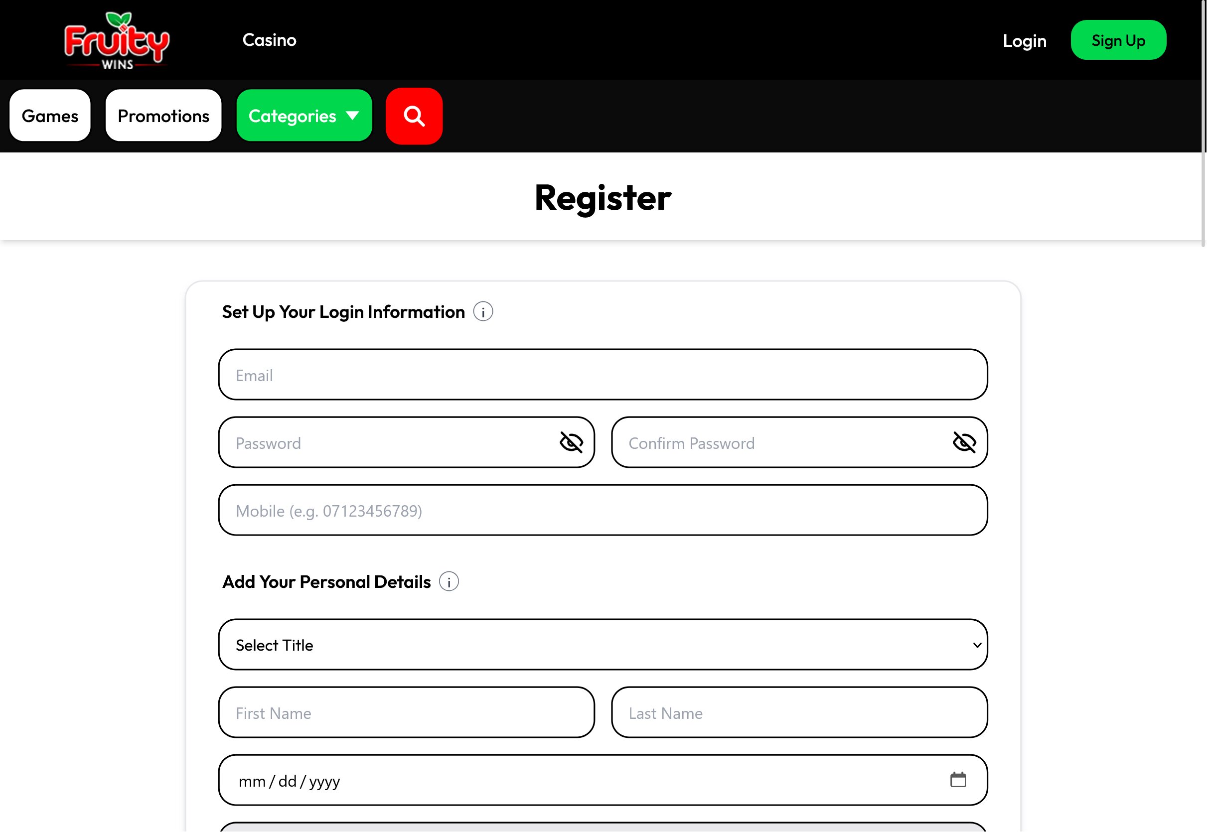 Fruity Wins Casino Registration