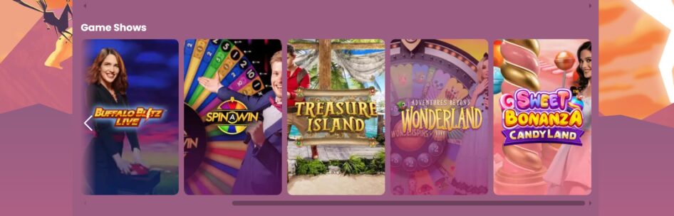 Zeus Bingo features a wide range of game shows and similar live-dealer games