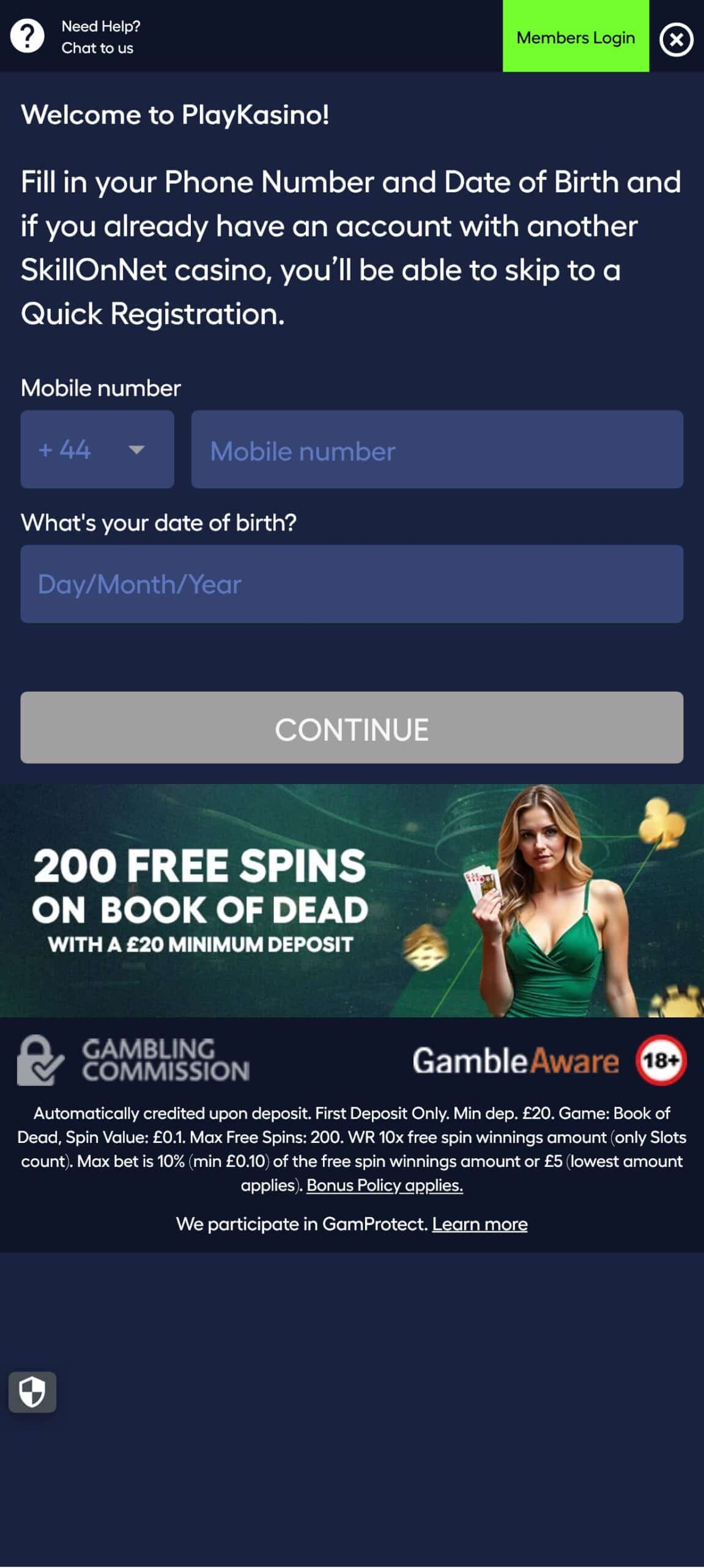 PlayKasino App Registration