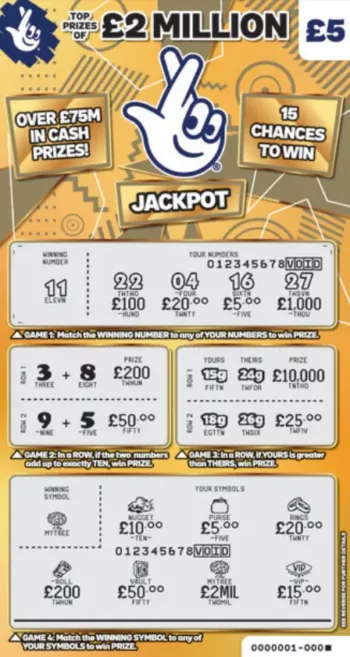Sample of a cut scratchcard £2 Million Gold