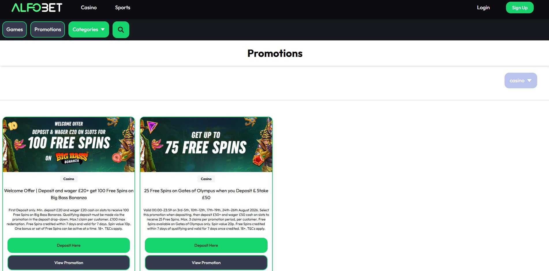 Casino promotions at Alfobet