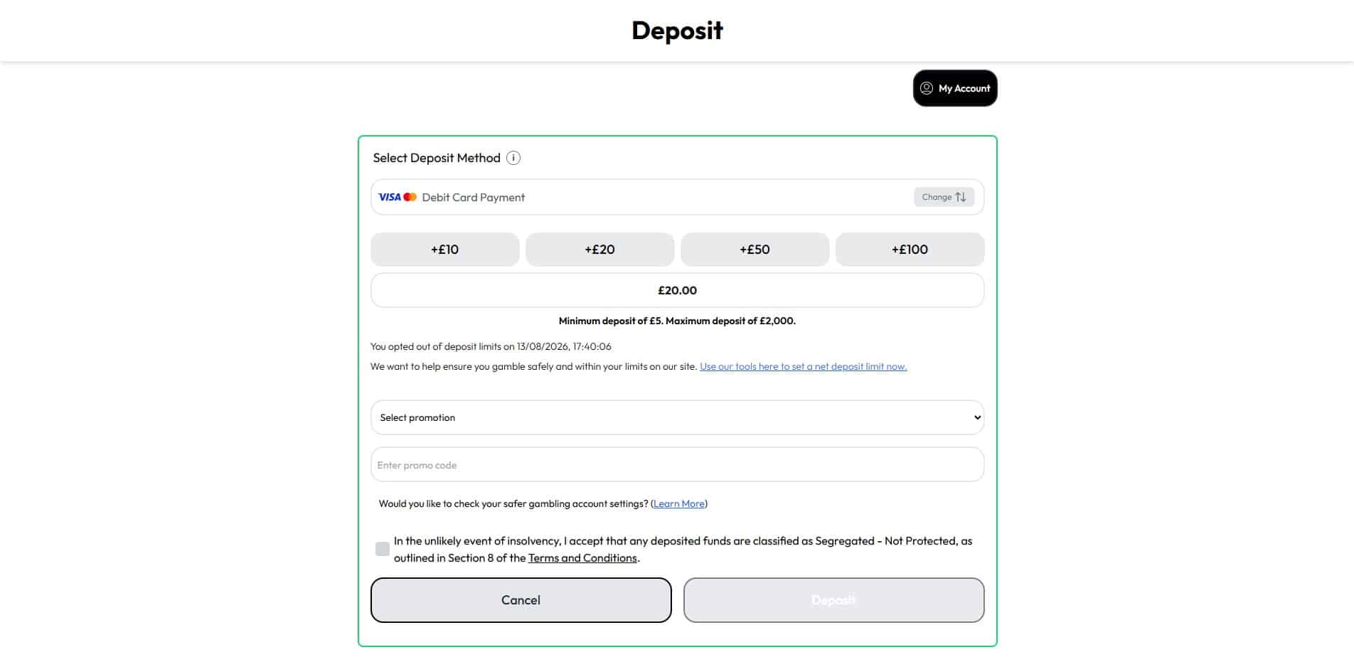 Alfobet deposit page