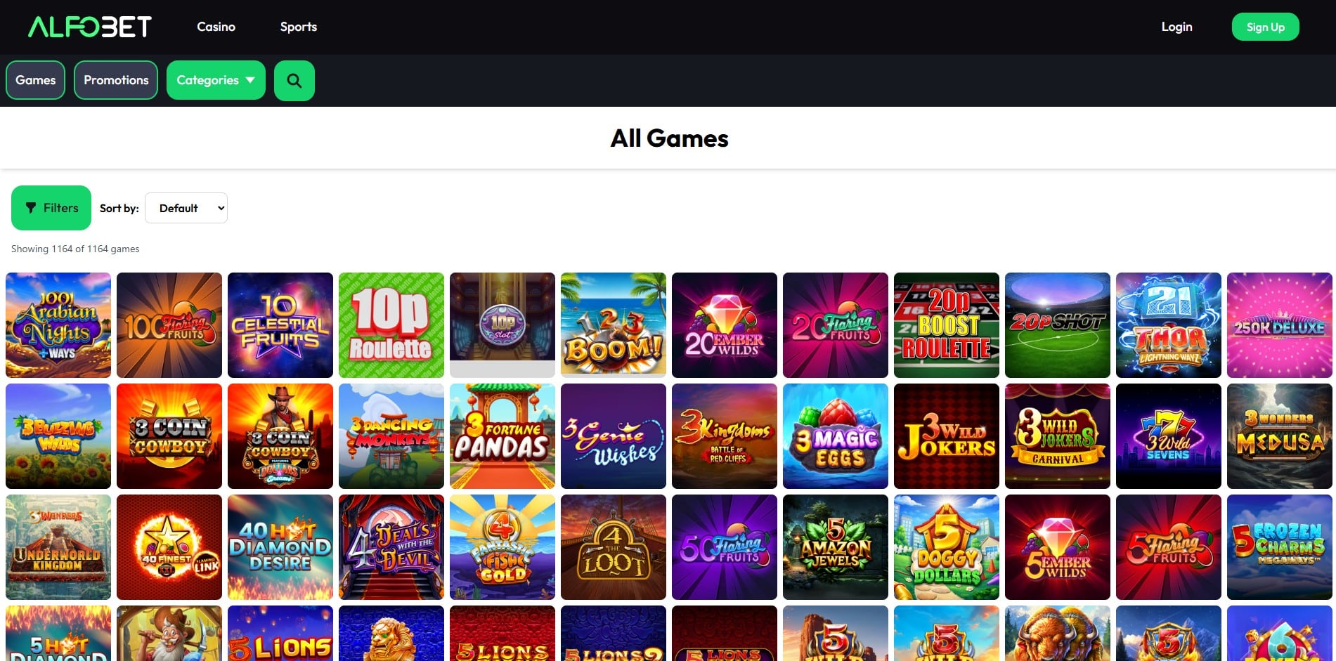 The full collection of games at Alfobet
