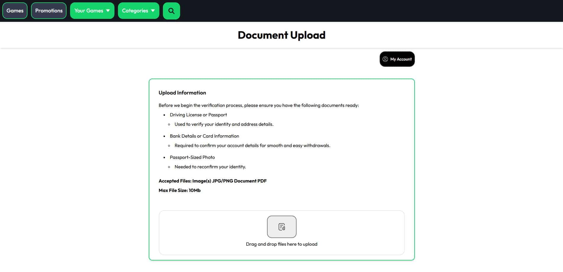 KYC page at Alfobet