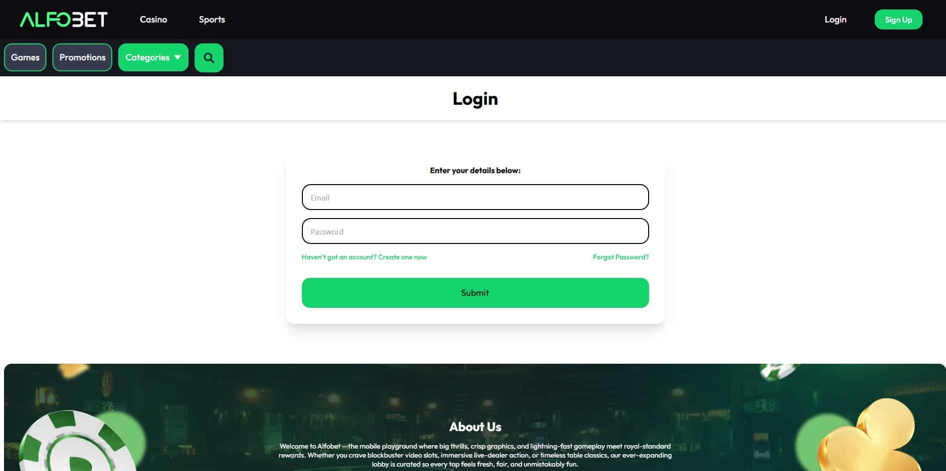 Alfobet login page