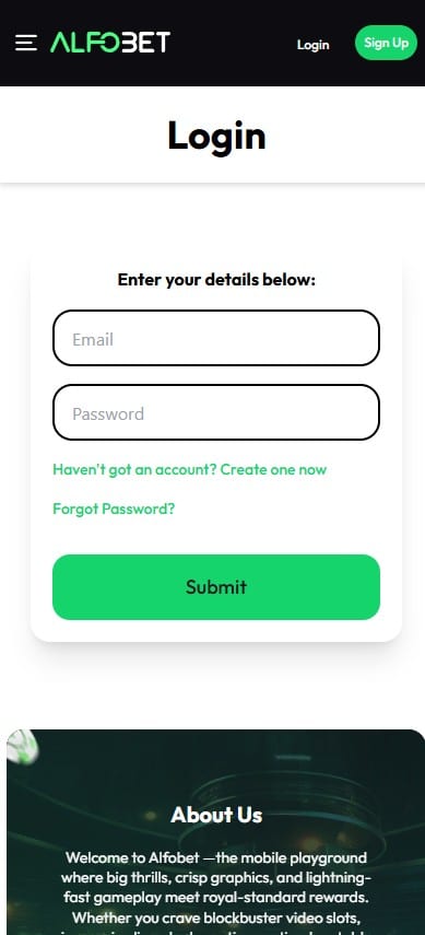 Alfobet mobile login page