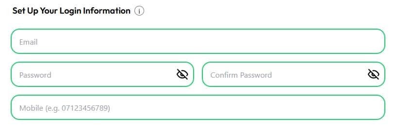 First stage of the Alfobet sign up process