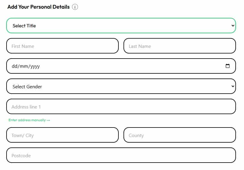 Second stage of the Alfobet sign up process