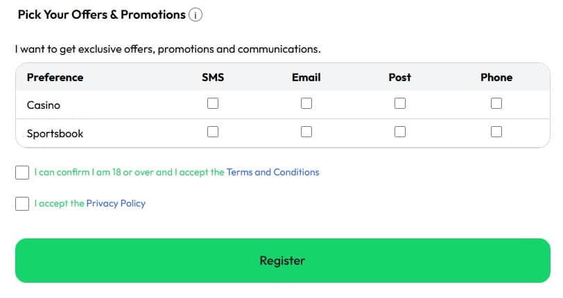 Final stage of the Alfobet sign up process