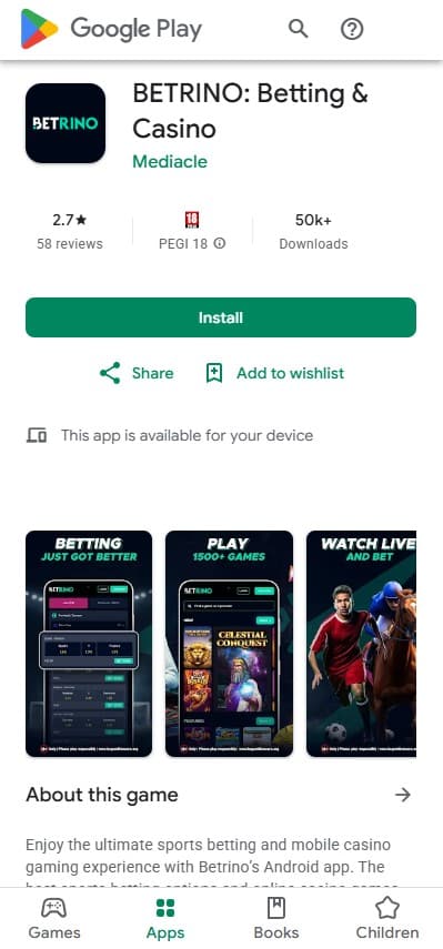 Betrino mobile app on Google Play
