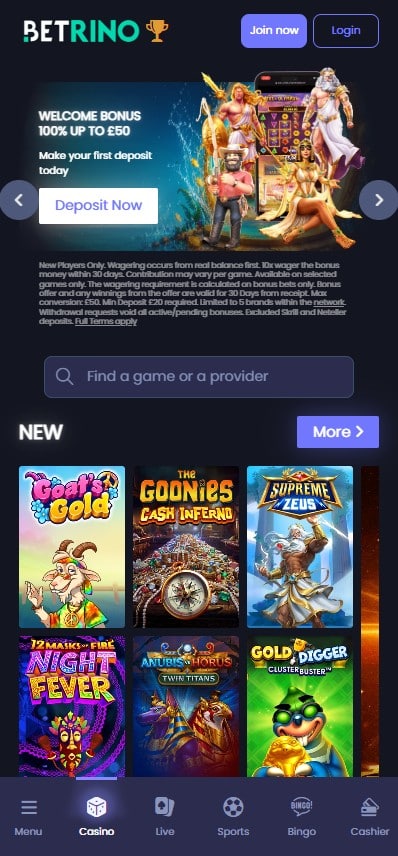 The Betrino Casino mobile site