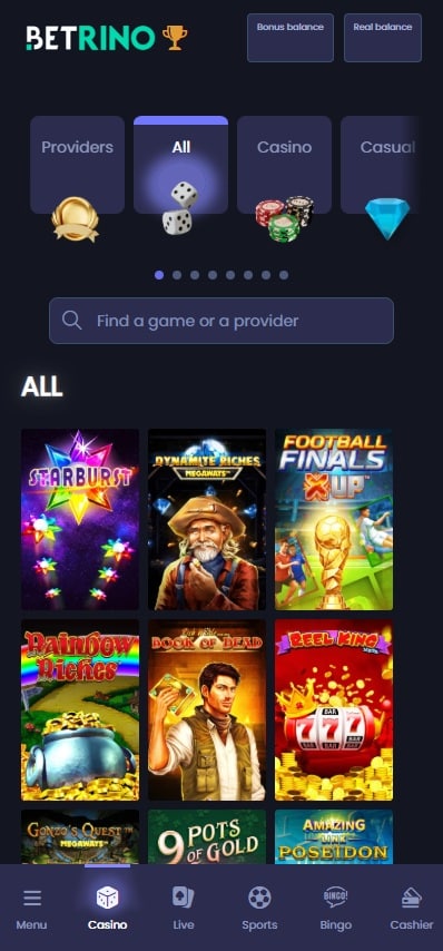 Mobile games at Betrino Casino