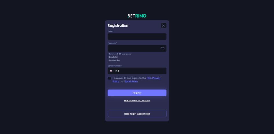 First page of the Betrino sign up process