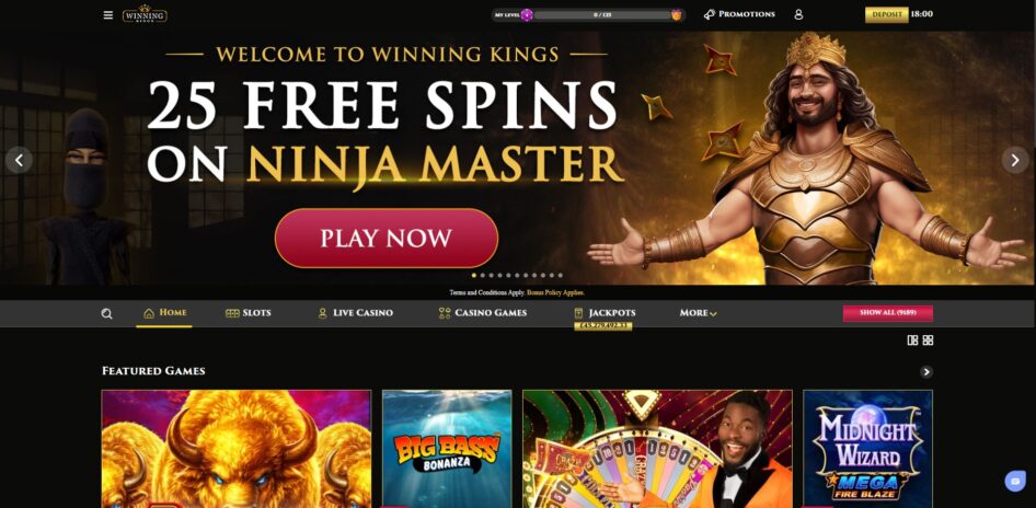 Winning Kings homepage while logged in