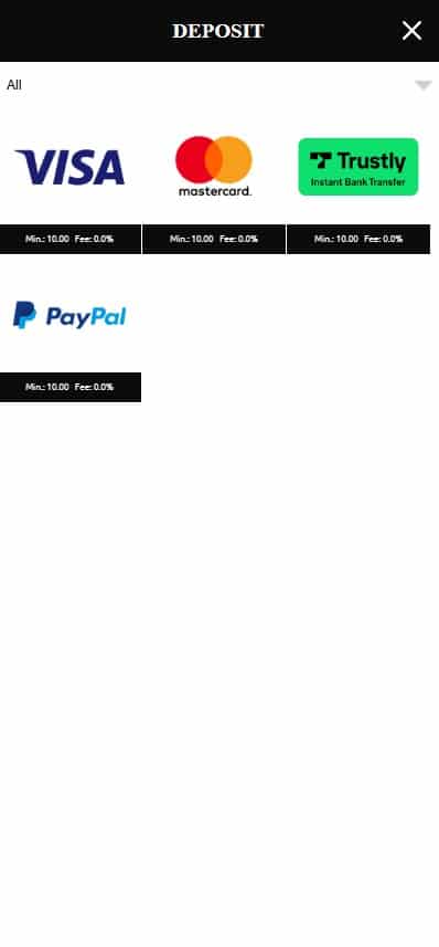 Winning Kings mobile deposit page