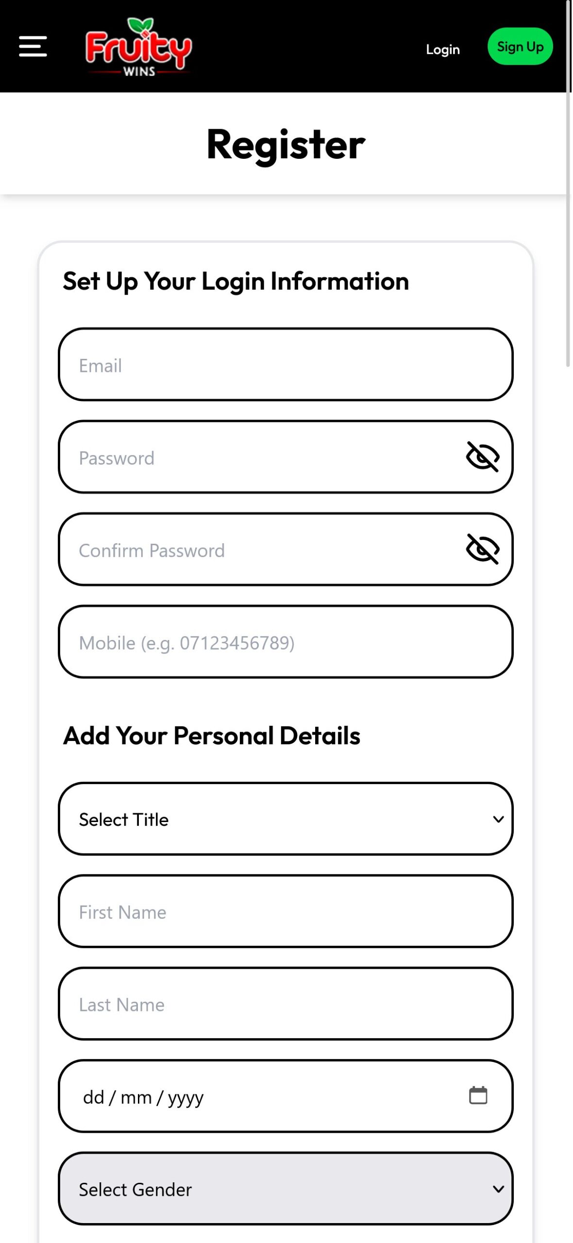 Fruity Wins Casino Mobile Signup