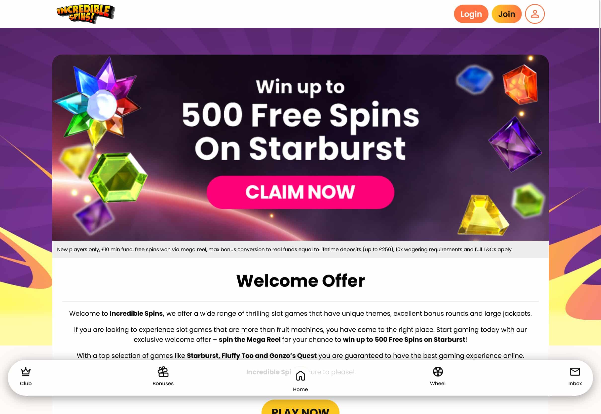 Incredible Spins Welcome Bonus