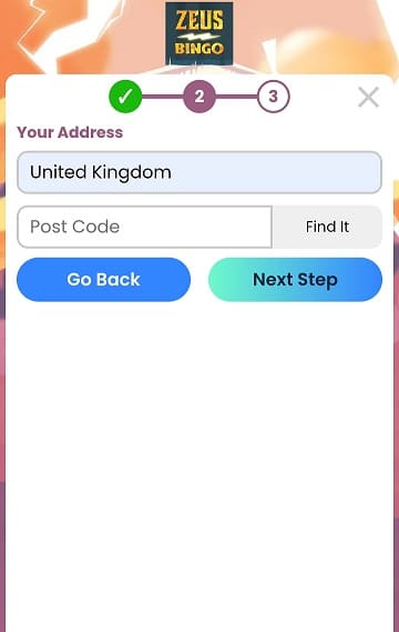 Address verification at Zeus Bingo mobile