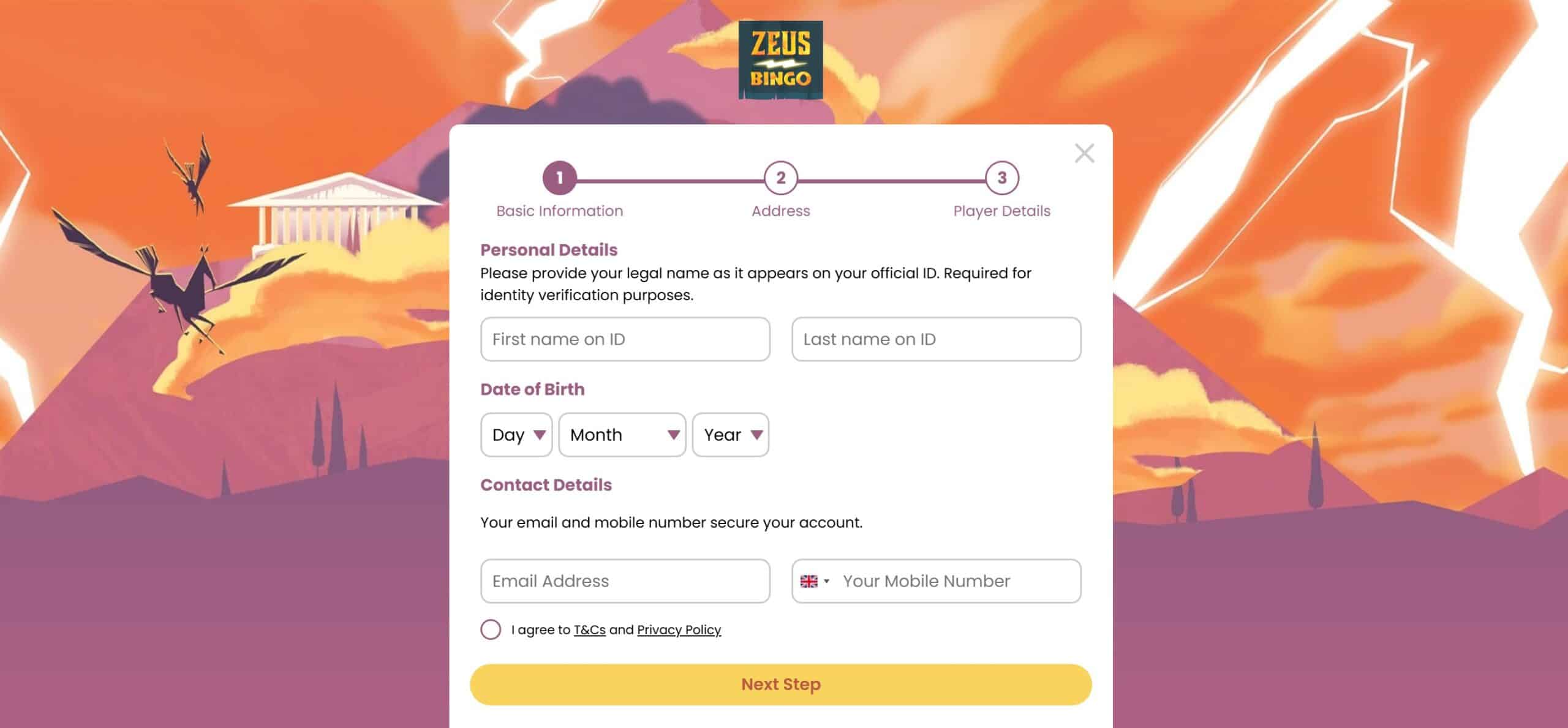 Zeus Bingo KYC verification page