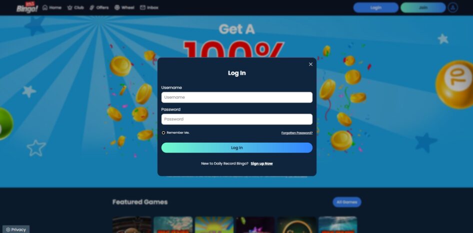 Daily Record Bingo login page