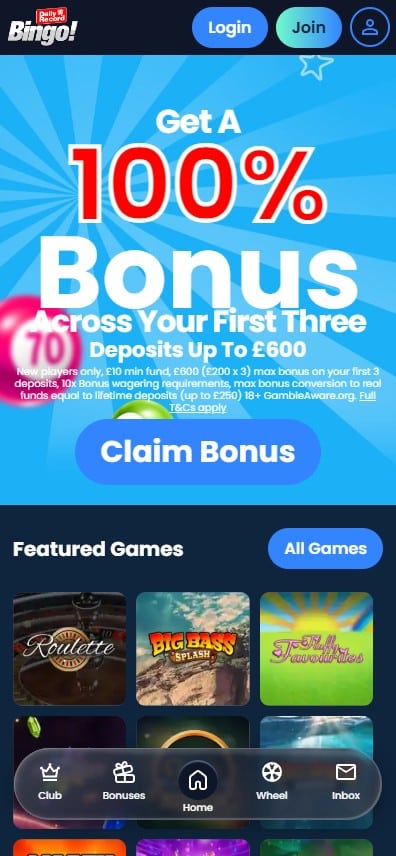 Daily Record Bingo mobile site