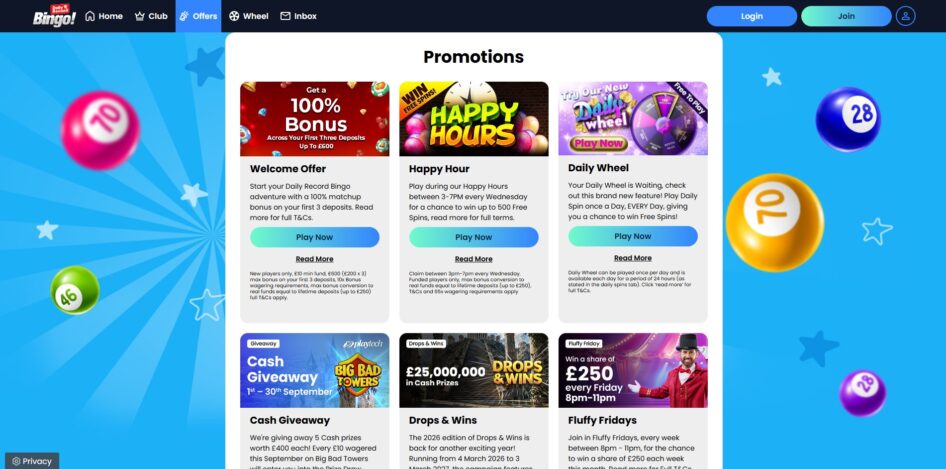 Promotions at Daily Record Bingo