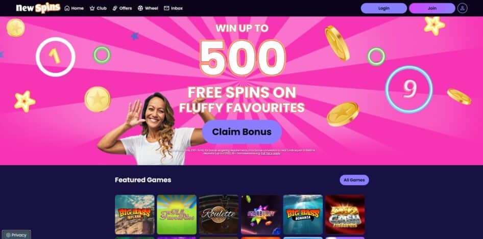 NewSpins Casino homepage
