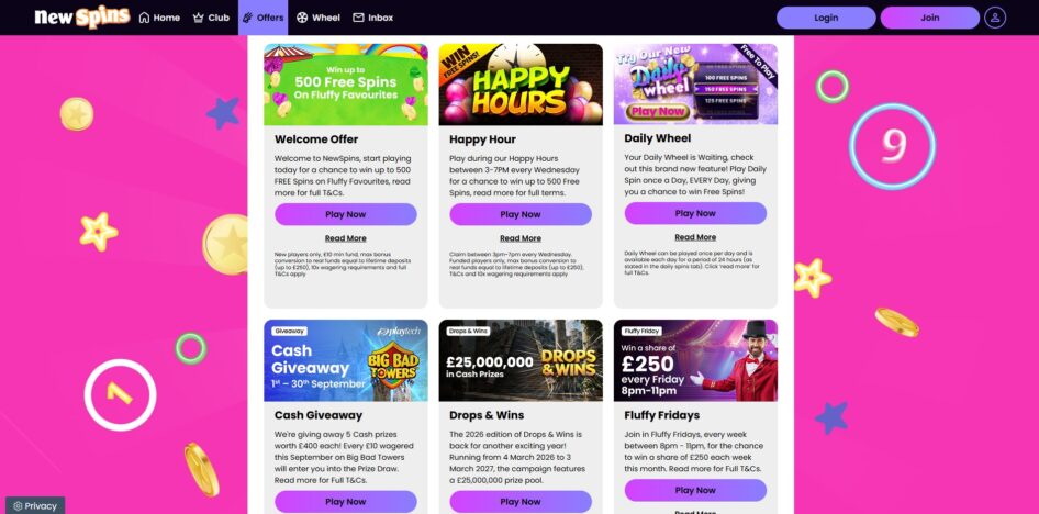 Bonuses at NewSpins Casino